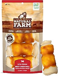 Natural Farm 5 to 6-inch Cheek Roll Chicken Flavor Dog Chews, 4 count
