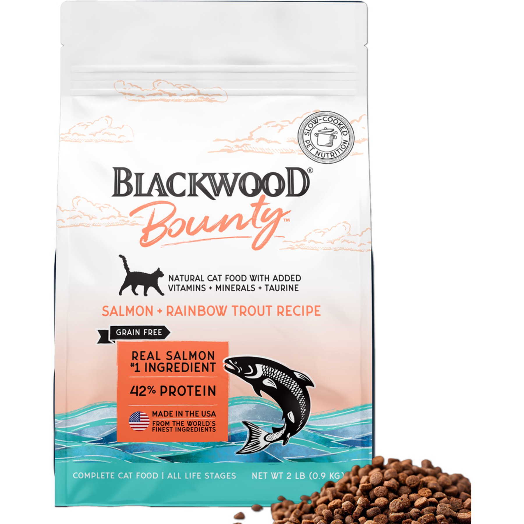 Blackwood Bounty Grain-Free Salmon & Rainbow Trout Recipe All Life Stages Dry Cat Food, 2-lb bag
