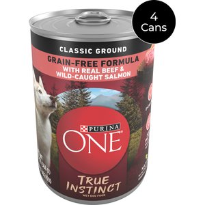 Purina ONE SmartBlend Grain-Free True Instinct Classic Ground with Real Beef & Wild-Caught Salmon Canned Dog Food, 13-oz can, case of 4