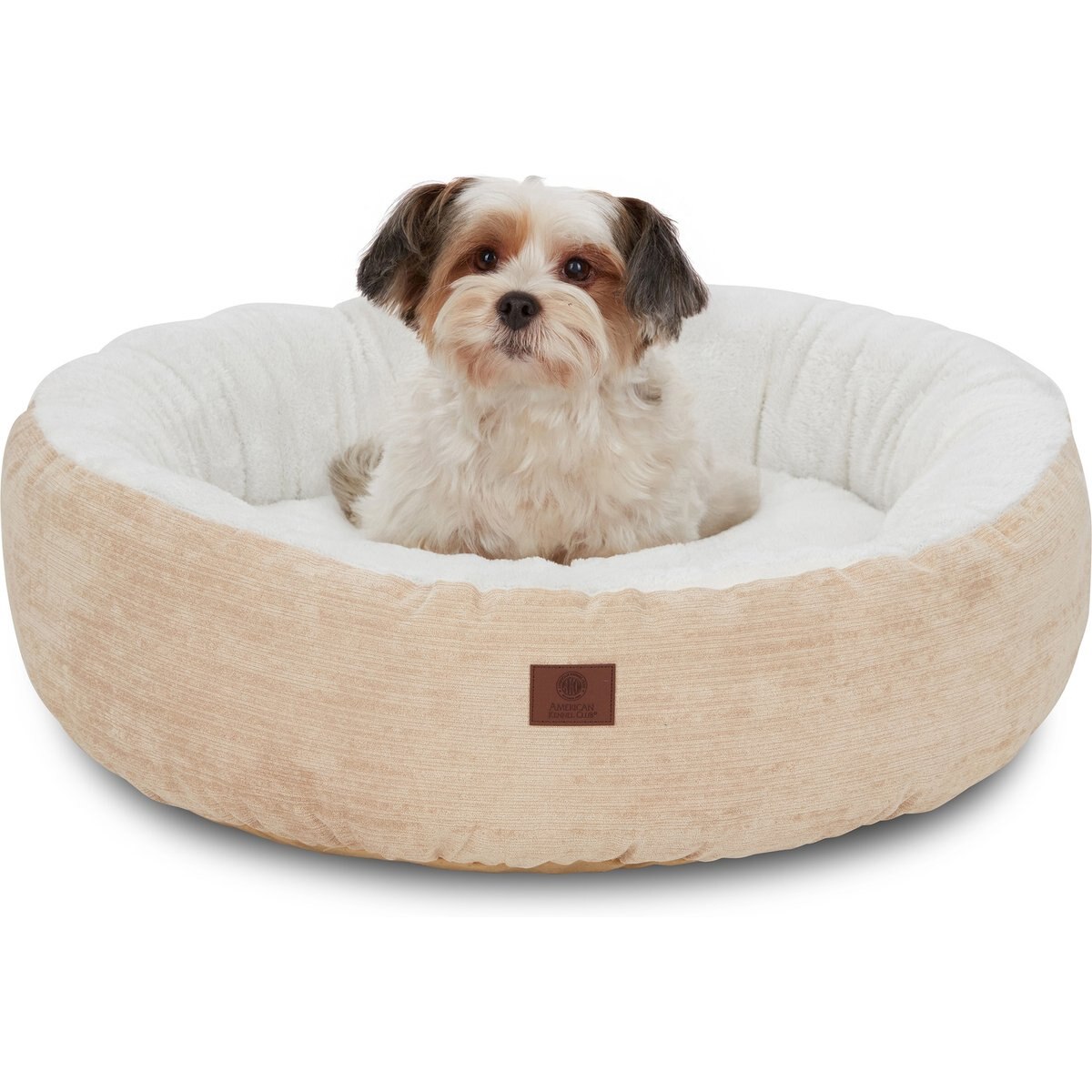 American Kennel Club Mason Fabric Round Dog Bed, Tan, Small: 23-in