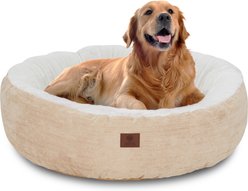 American Kennel Club Mason Fabric Round Dog Bed, Tan, Medium: 25-in