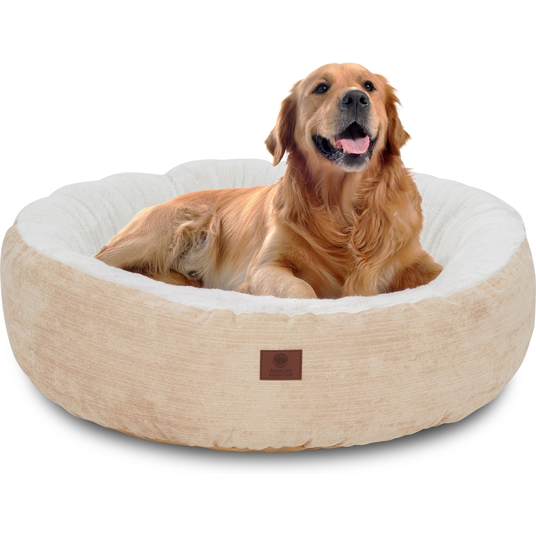 American Kennel Club Mason Fabric Round Dog Bed, Tan, Medium: 25-in