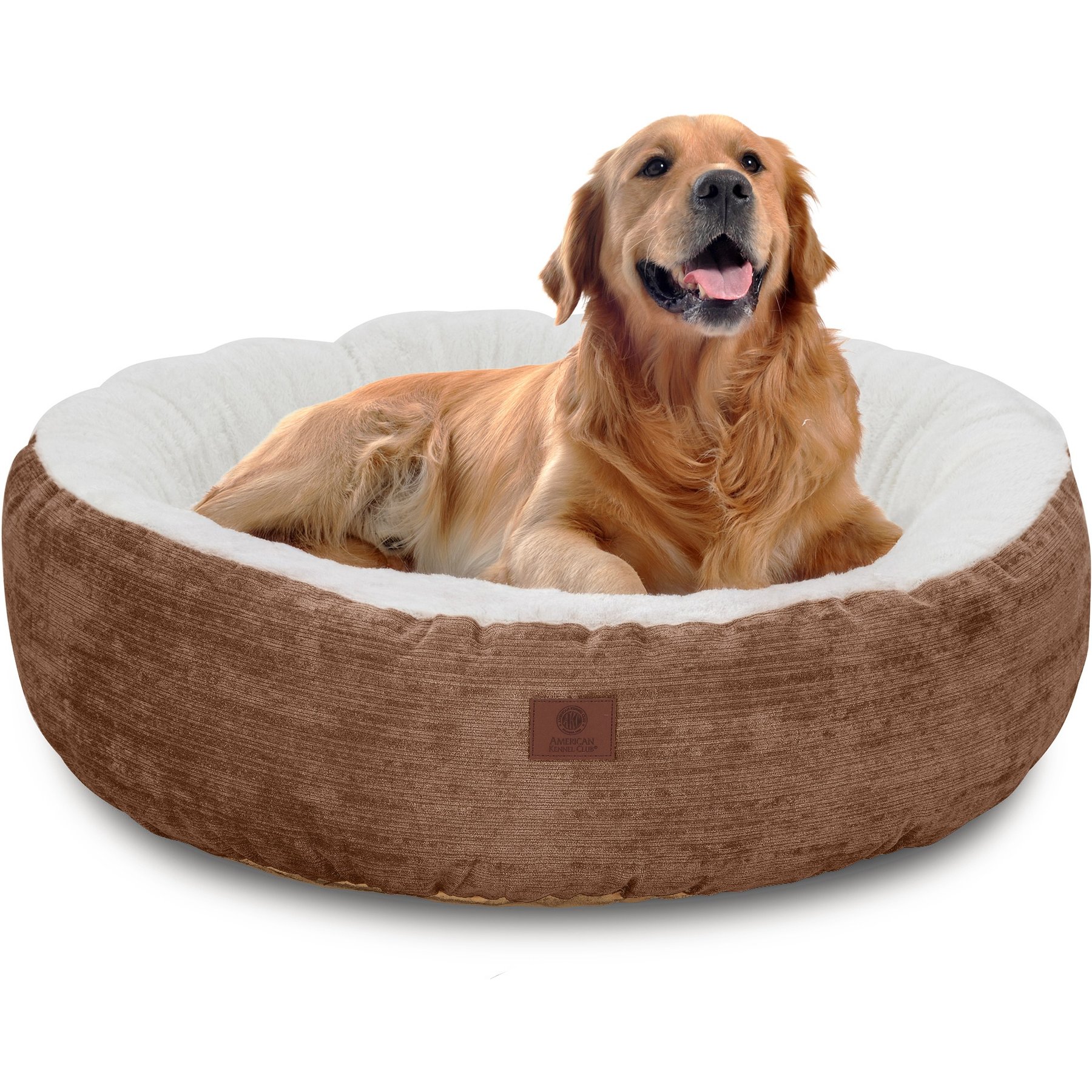 American Kennel Club Mason Fabric Round Dog Bed, Brown, Medium: 25-in