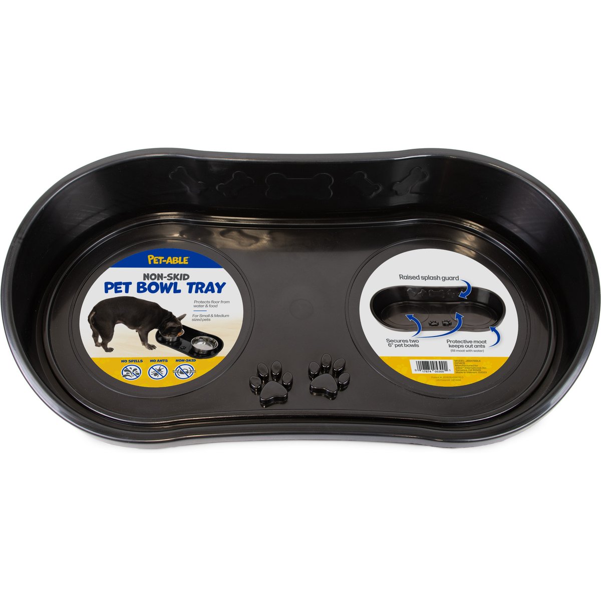 Pet-Able Non-Skid Dog Bowl Tray, Black, 6-in