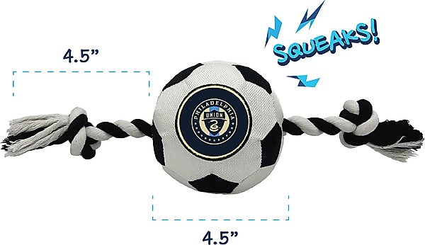 Show full view: Pets First Philadelphia Union Soccer Ball Squeaky Rope Dog Toy slide 2 of 5