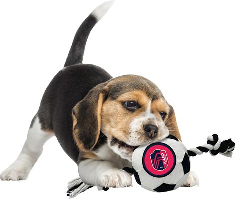 Show full view: Pets First St. Louis SC Soccer Ball Squeaky Rope Dog Toy slide 3 of 5