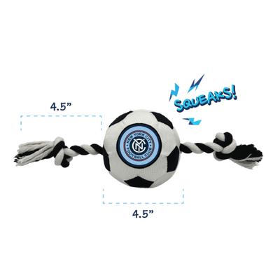 Show full view: Pets First New York City FC Soccer Ball Squeaky Rope Dog Toy slide 2 of 5