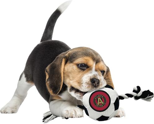 Show full view: Pets First Atlanta United Soccer Ball Squeaky Rope Dog Toy slide 3 of 5