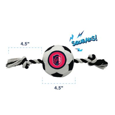 Show full view: Pets First St. Louis SC Soccer Ball Squeaky Rope Dog Toy slide 2 of 5