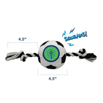 Show full view: Pets First Seattle Sounders FC Soccer Ball Squeaky Rope Dog Toy slide 2 of 5