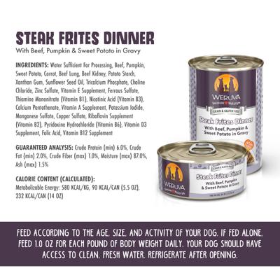 Show full view: Weruva Steak Frites Dinner with Beef, Pumpkin & Sweet Potatoes in Gravy Grain-Free Canned Dog Food, 5.5-oz, case of 4 slide 4 of 12