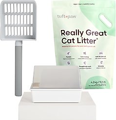 tuft + paw Really Great Cat Litter Unscented Low-Tracking, Flushable Tofu Cat Litter, 9.5-lb bag + Cubby Non-Stick Litter Box + Plastic Litter Scoop slide 1 of 9