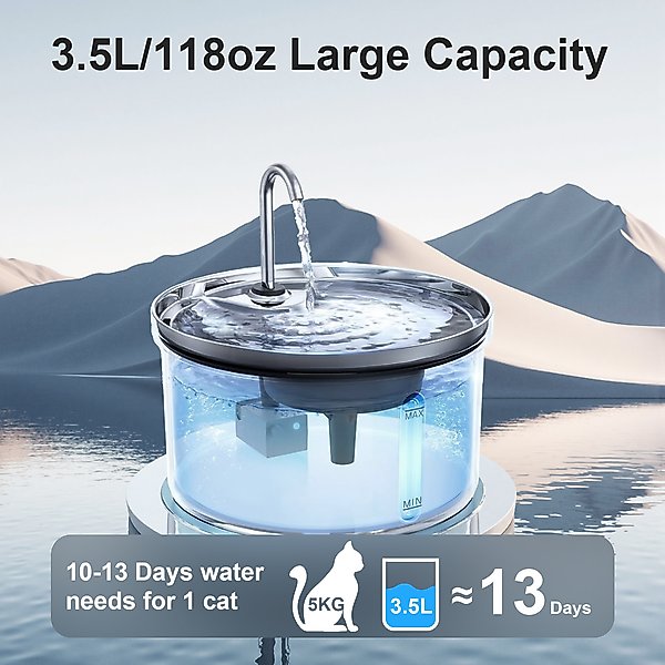 Show full view: Casfuy SY-W08 Ultra-Quiet Multi-Filtration Stainless Steel Dog & Cat Water Fountain, 119-oz slide 2 of 8