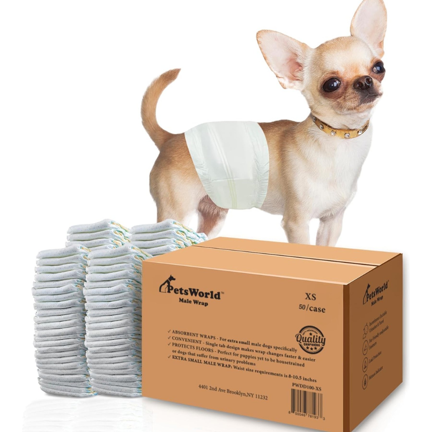 PetsWorld Super Absorbent Comfort Fit Disposable Male Dog Wraps, 50 count, X-Small: 8.5 to 10.5-in