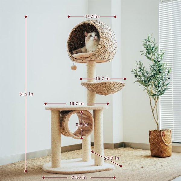 Happy & Polly 51-in Natural Plush Cat Tree, Beige