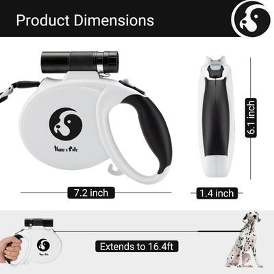 Show full view: Happy & Polly 4-in-1 Retractable Dog Leash with Flashlight, 16-ft long, 1/2-in wide, White slide 5 of 7