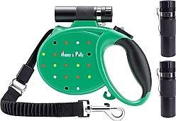 Happy & Polly 4-in-1 Retractable Dog Leash with Flashlight, 16-ft long, 1/2-in wide, Green