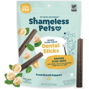 Shameless Pets Dental Sticks Banana & Mint Dog Treats, 8 count