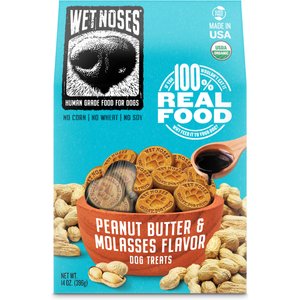 Wet Noses Human Grade Organic Peanut Butter & Molasses Crunchy Dog Treats, 14-oz box