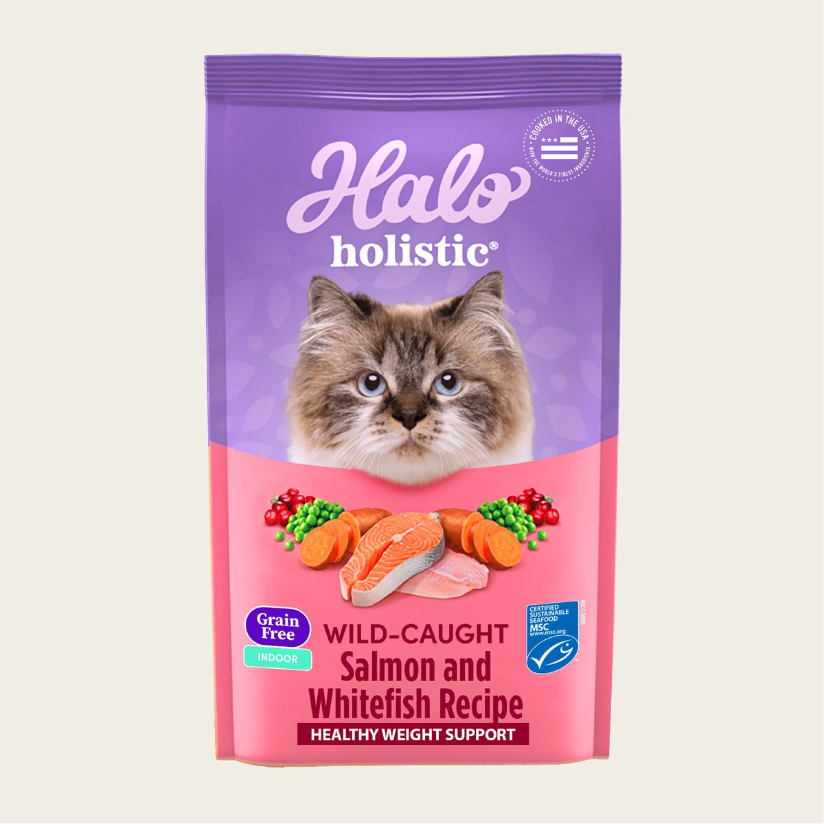Halo Holistic Indoor Wild-Caught Salmon & Whitefish Recipe Complete Digestive Health & Healthy Weight Support Grain-Free Adult Dry Cat Food, 10-lb bag