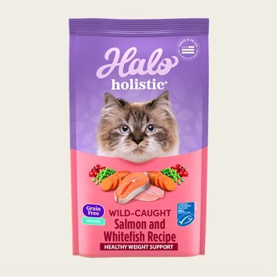 Halo Halo Holistic Indoor Wild-Caught Salmon & Whitefish Recipe Complete Digestive Health & Healthy Weight Support Grain-Free Adult Dry Cat Food, 10-lb bag
