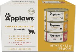 Applaws Chicken Selection in Broth Variety Pack Wet Cat Food, 5.5-oz can, case of 12