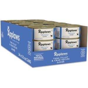 Applaws Tuna Fillet with Crab in Broth Wet Cat Food, 5.5-oz can, case of 24