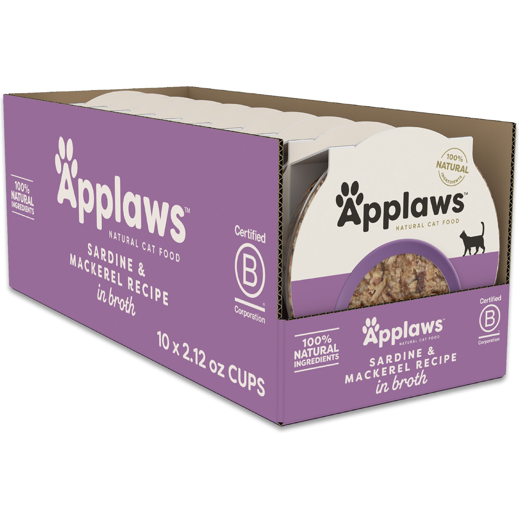 Applaws Sardine & Mackerel Recipe in Broth Wet Cat Food, 2.12-oz cup, case of 10