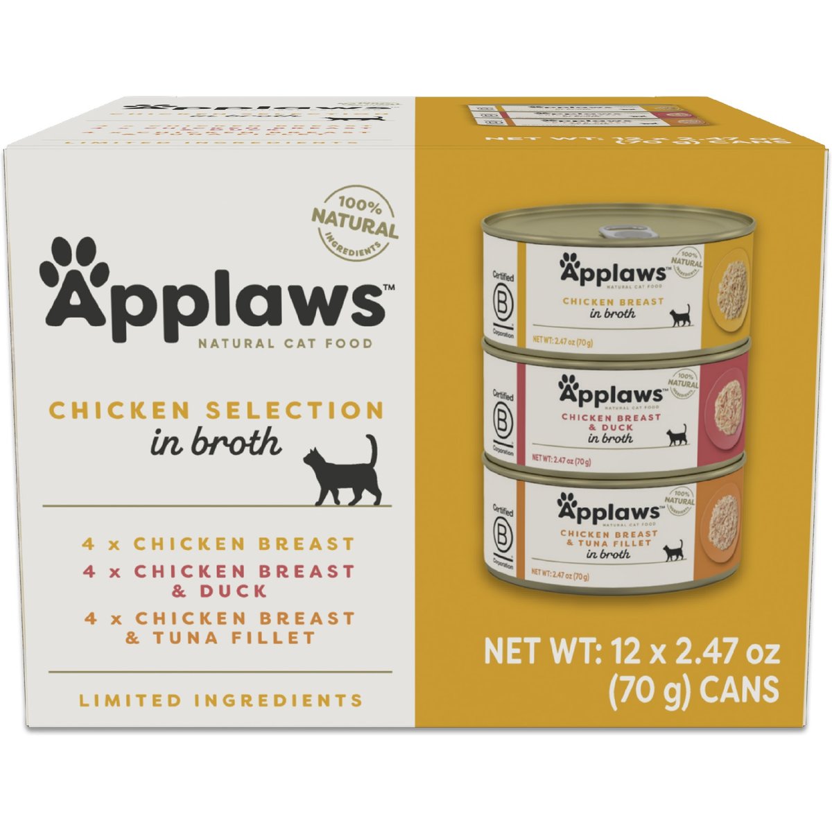 Applaws Chicken Pack in Broth Limited Ingredient Canned Wet Cat Food, 2.47-oz can, case of 12