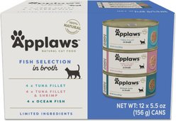 Applaws Fish Selection in Broth Variety Pack Wet Cat Food, 5.5-oz can, case of 12