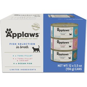 Applaws Fish Selection in Broth Variety Pack Wet Cat Food, 5.5-oz can, case of 12