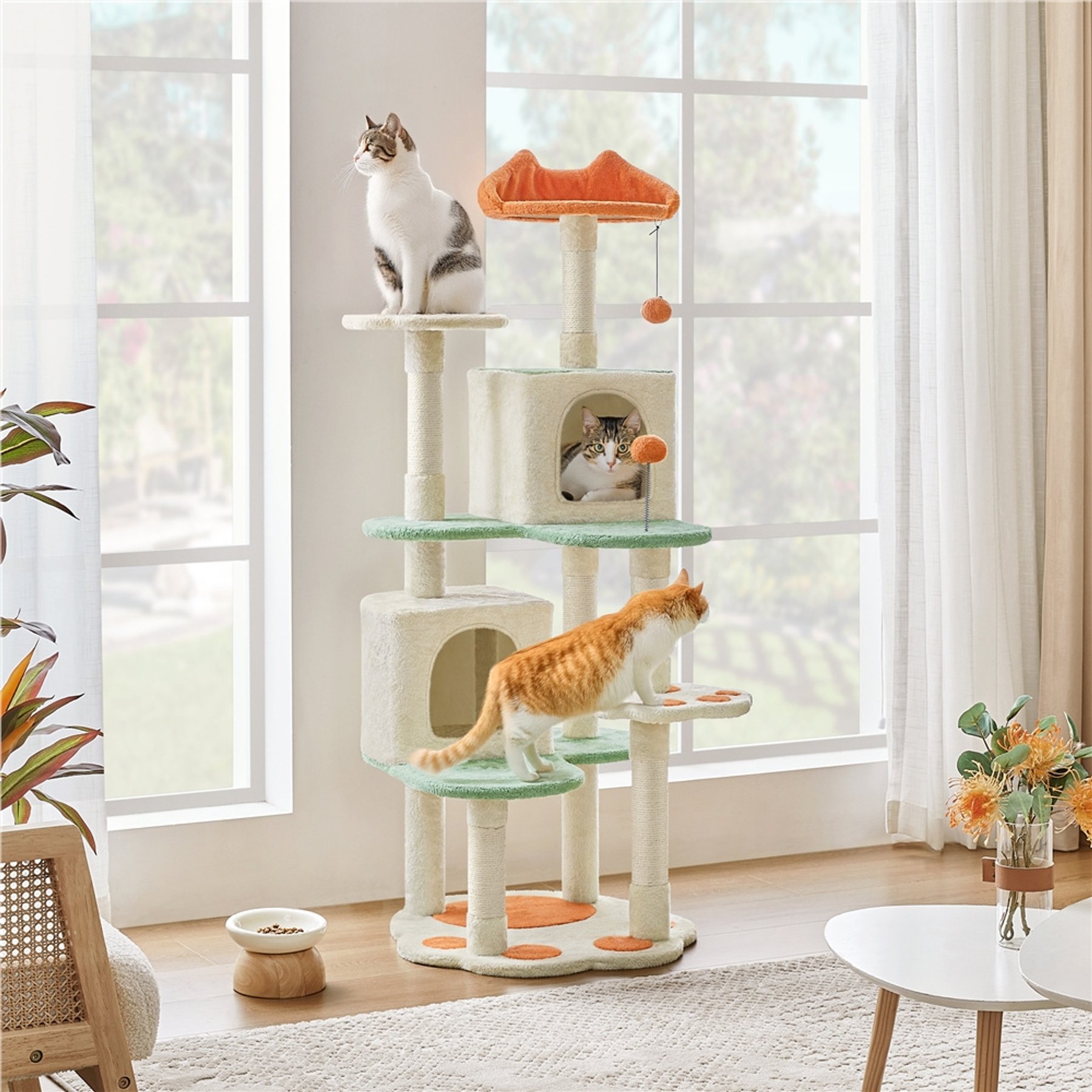 Yaheetech Paw-Shaped Play Cat Tower, 57.5-in