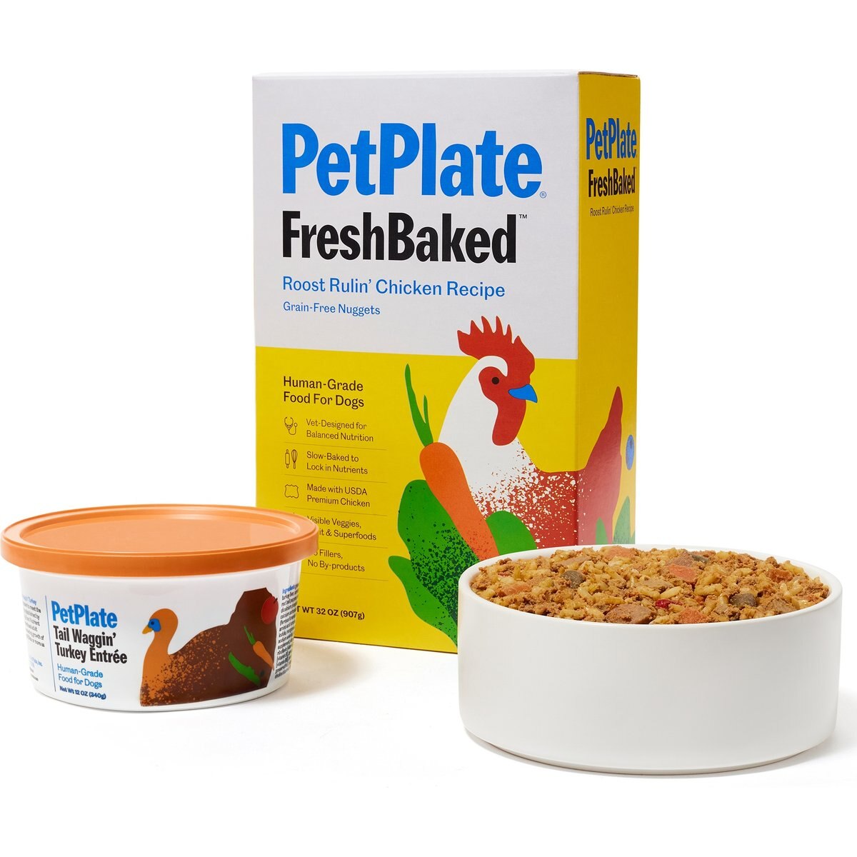 PetPlate Human Grade Chicken & Turkey Variety Pack Fresh Wet & Air-Dried Baked Dry Dog Food, 12-oz cup, case of 10