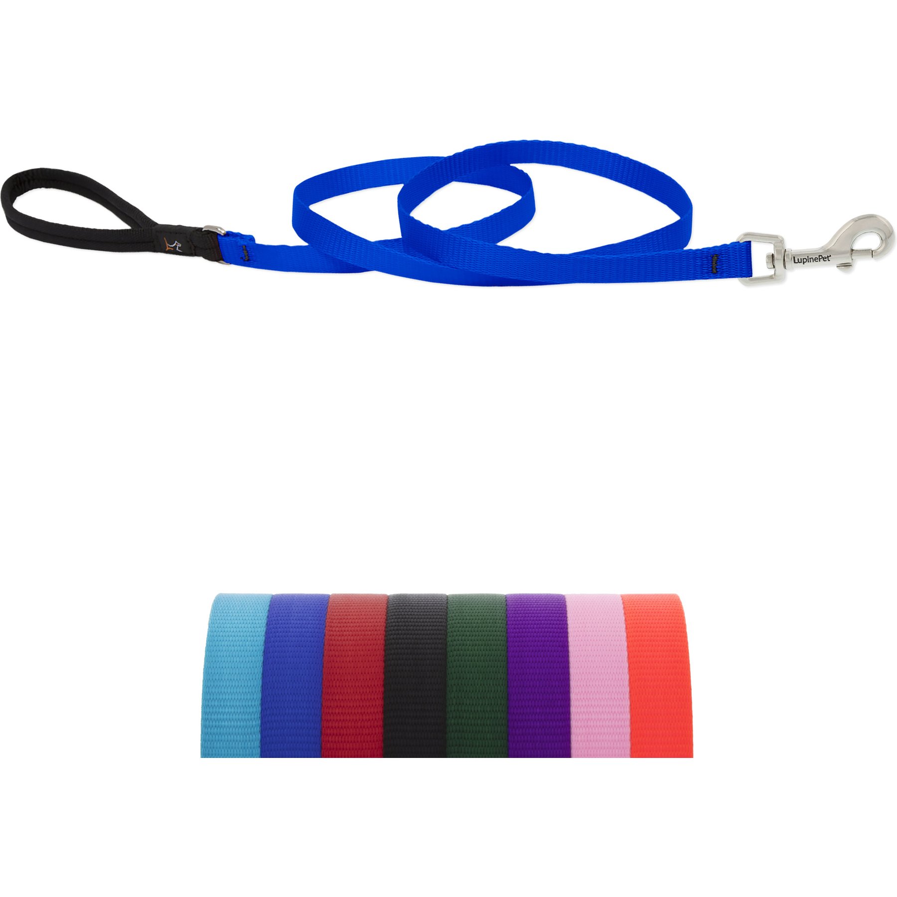 LupinePet Basic Solid Padded Handle Dog Leash, Blue, Regular: 6-ft long, 1/2-in wide