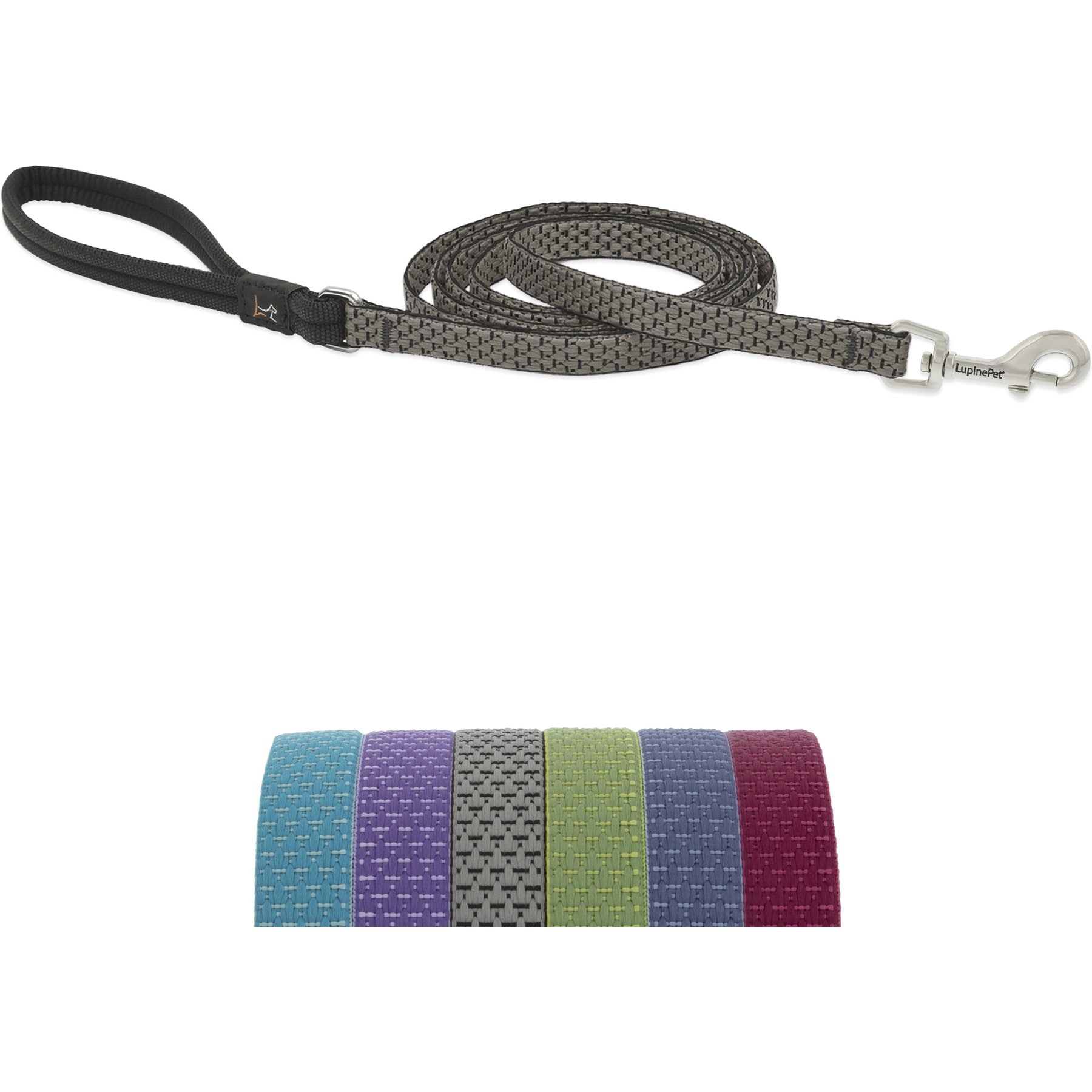 LupinePet ECO Recycled Padded Handle Dog Leash, Granite, Regular: 6-ft long, 1/2-in wide