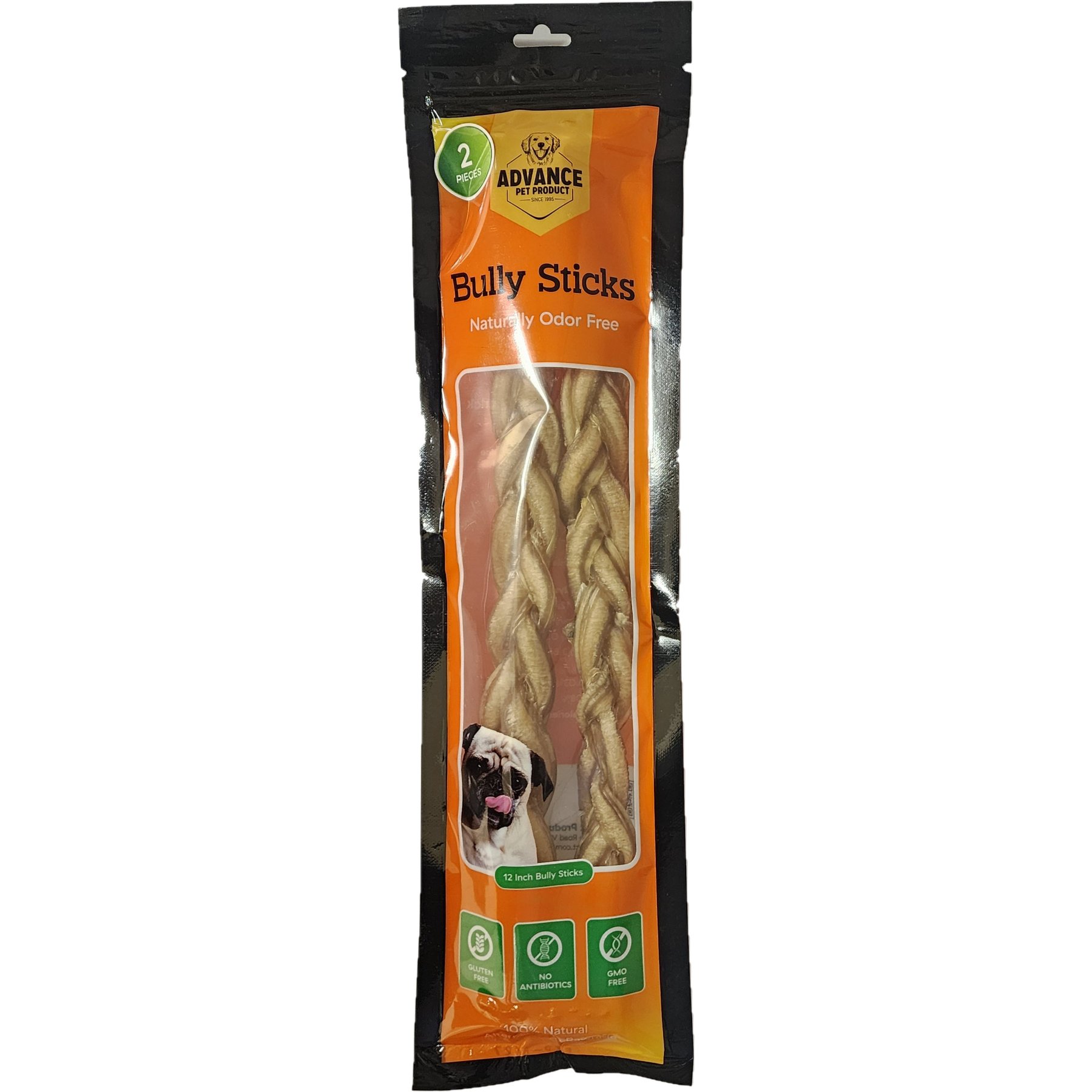 Advance Pet Product 12-inch Bully Stick Braided Dog Chew, 2 count