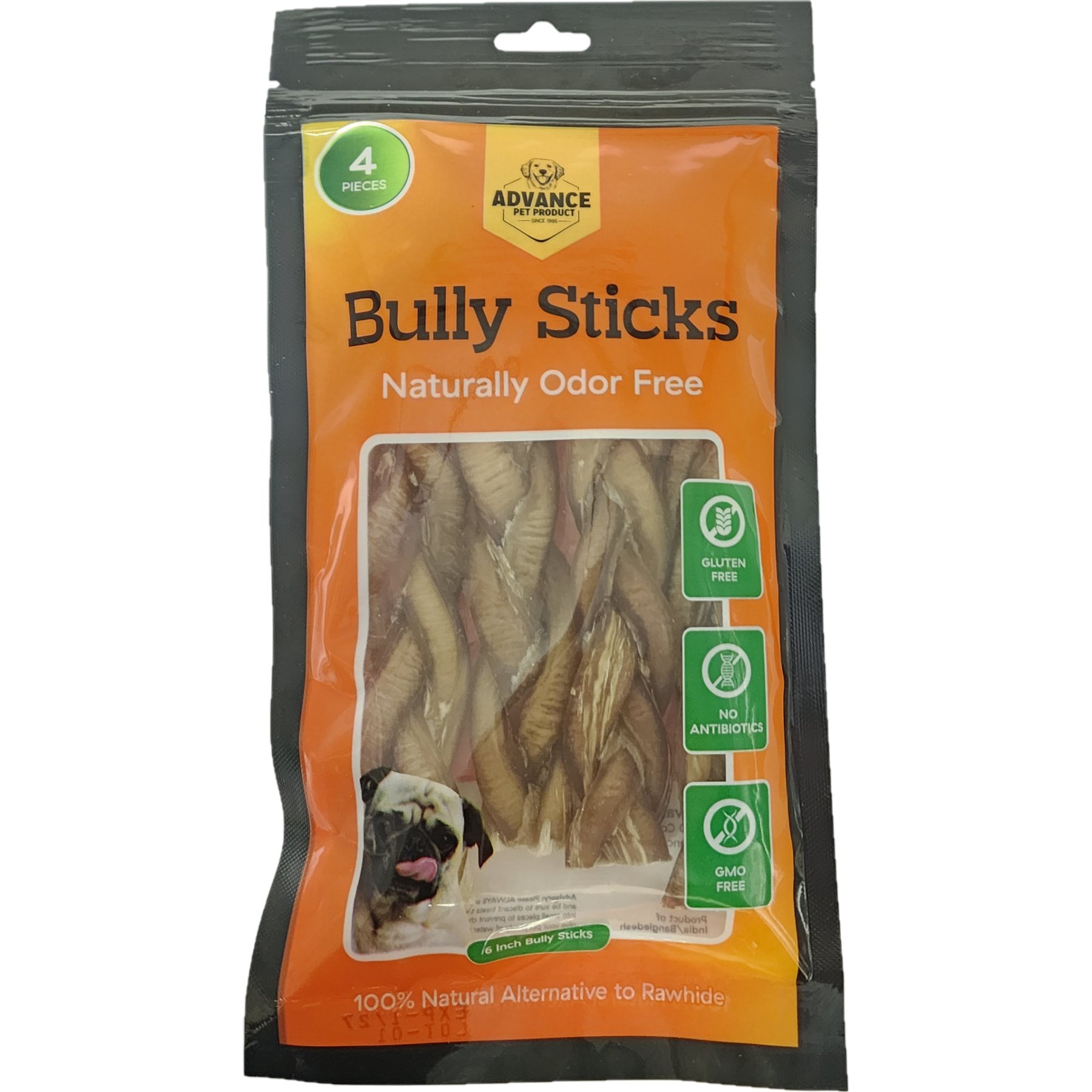 Advance Pet Product 6-inch Bully Stick Braided Dog Chew, 4 count