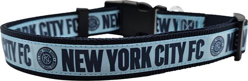 Show full view: Pets First MLS Team Satin Nylon Dog Collar, Large: 28-in neck, 1-in wide, New York City FC slide 3 of 6
