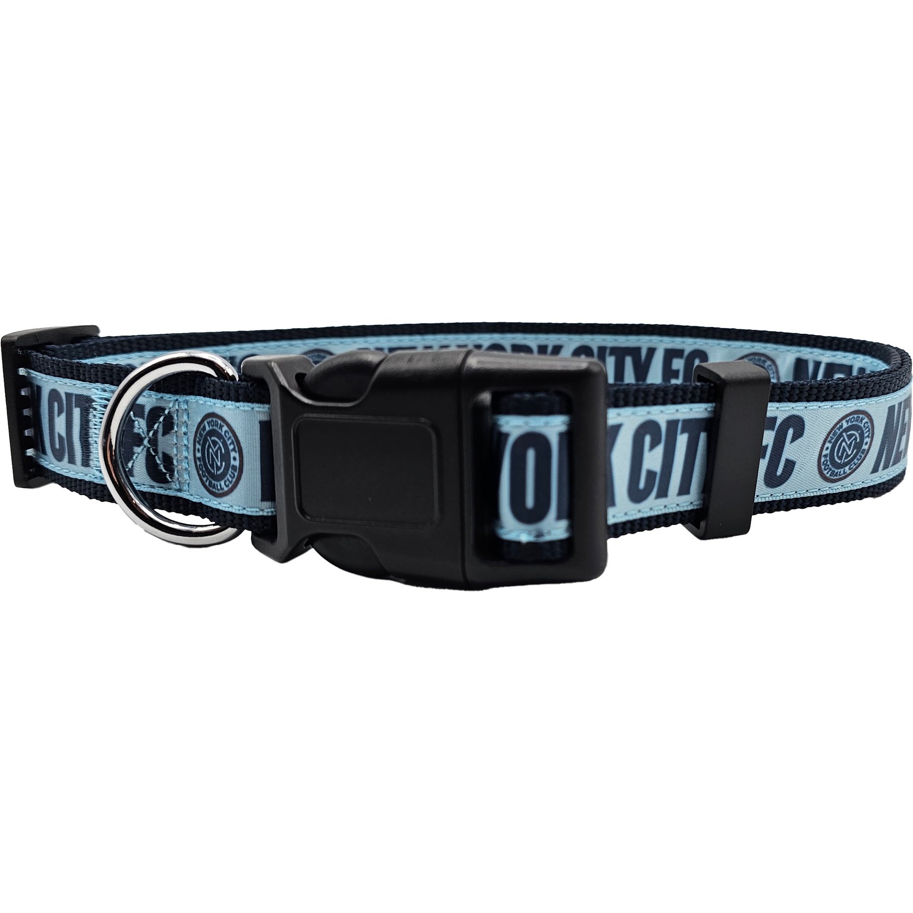 Pets First MLS Team Satin Nylon Dog Collar, Medium: 18-in neck, 1-in wide, New York City FC
