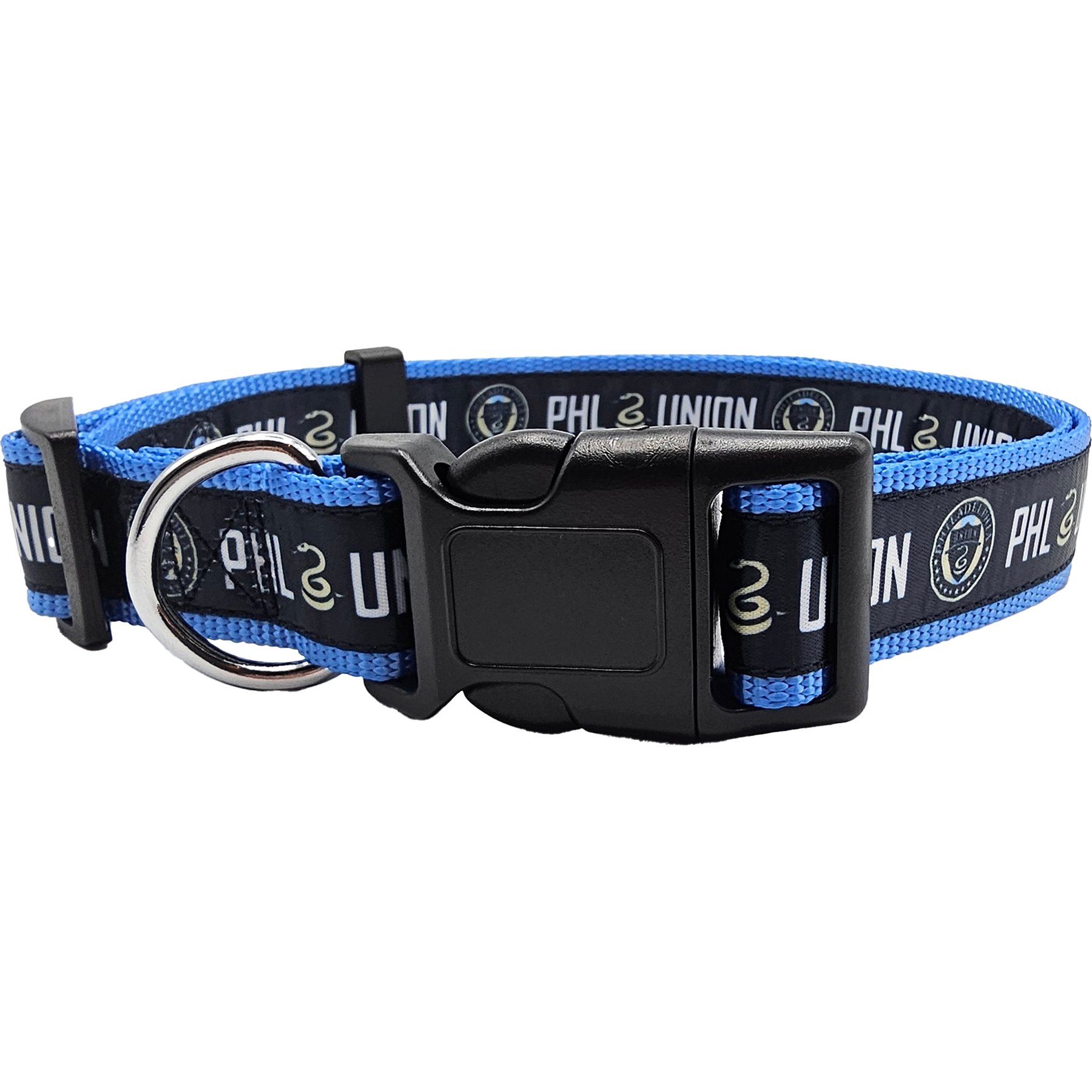 Pets First MLS Team Satin Nylon Dog Collar, Medium: 18-in neck, 1-in wide, Philadelphia Union