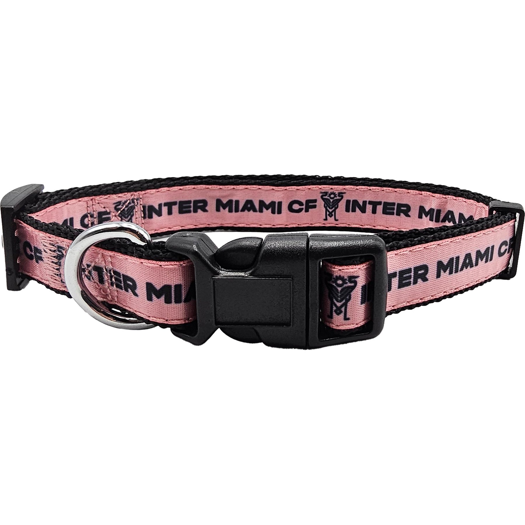 Pets First MLS Team Satin Nylon Dog Collar, Medium: 18-in neck, 1-in wide, Inter Miami CF