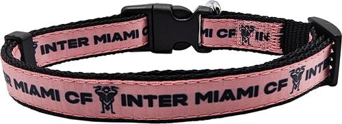 Show full view: Pets First MLS Team Satin Nylon Dog Collar, Medium: 18-in neck, 1-in wide, Inter Miami CF slide 2 of 5