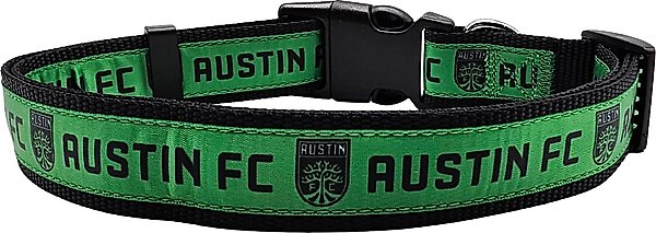 Show full view: Pets First MLS Team Satin Nylon Dog Collar, Medium: 18-in neck, 1-in wide, Austin FC slide 2 of 5