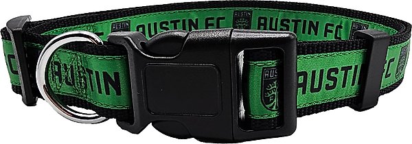 Show full view: Pets First MLS Team Satin Nylon Dog Collar, Medium: 18-in neck, 1-in wide, Austin FC slide 1 of 5