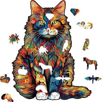 Show full view: Nestologi Maine Coon Cat 150-Piece Wooden Jigsaw Puzzle, 150 Pieces, 11.7 x 16.5-in slide 2 of 9