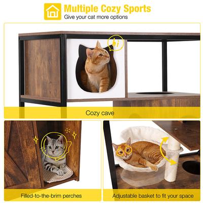 Show full view: Aivituvin AIR102 Wooden 3-Story Cat Condo with Litter Box, Brown slide 7 of 11