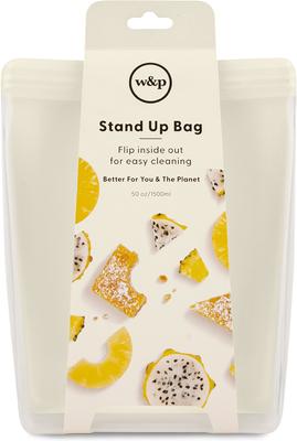 Show full view: W&P Reusable Silicone Stand Up Dog Food Storage Bag, 50-oz, Cream slide 7 of 8