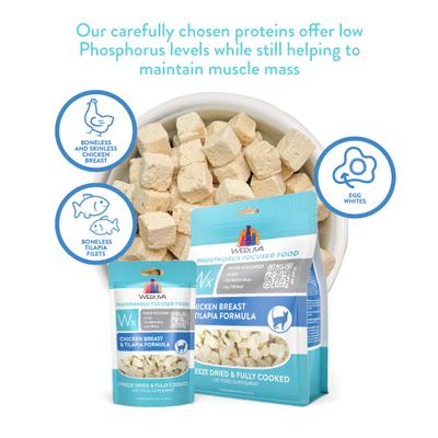 Show full view: Weruva Wx Phos Focused Chicken Breast & Tilapia Formula Grain-Free Freeze-Dried Cat Food, 7-oz bag slide 6 of 11