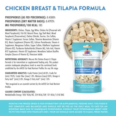 Show full view: Weruva Wx Phos Focused Chicken Breast & Tilapia Formula Grain-Free Freeze-Dried Cat Food, 1-oz bag slide 5 of 11