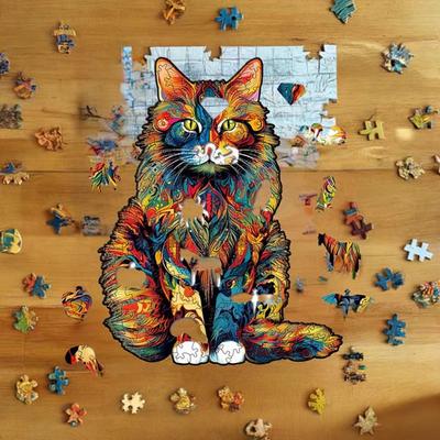 Show full view: Nestologi Maine Coon Cat 150-Piece Wooden Jigsaw Puzzle, 150 Pieces, 11.7 x 16.5-in slide 3 of 9